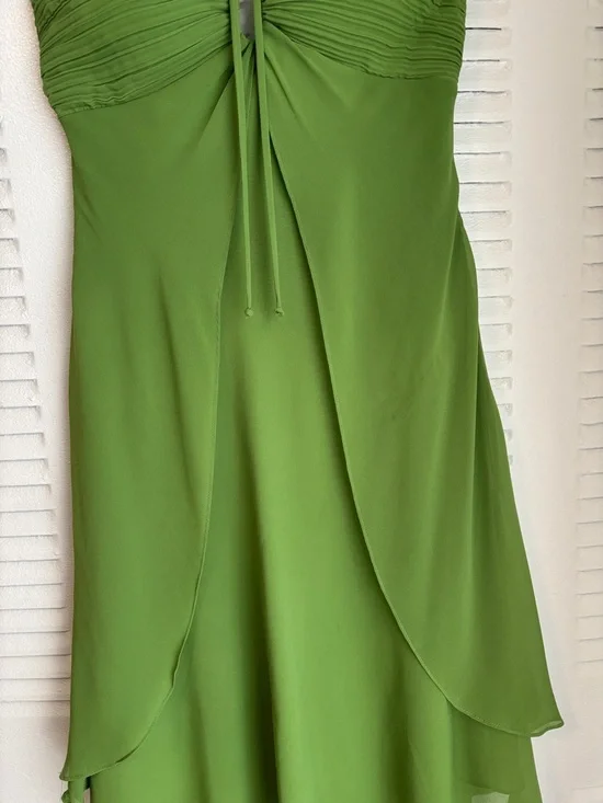 Joseph Ribkoff Size 6 Green Halter Dress | Elegant Draped Chiffon Midi 💚 - Picture 4 of 10